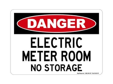 Electrical Meter Room No Storage, OSHA Danger Sign (Part#: DAN1149)