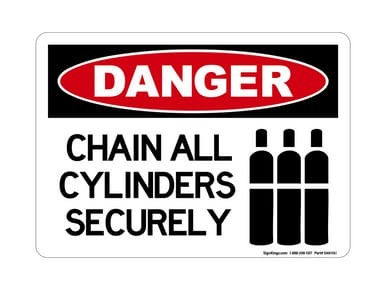 Chain All Cylinders Securely (Tanks Symbol), OSHA Danger Sign (Part#: DAN1161)