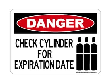 Check Cylinder For Expiration Date (Tanks Symbol), OSHA Danger Sign (Part#: DAN1170)