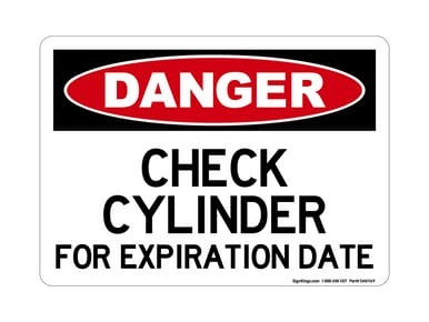 Check Cylinder For Expiration Date, OSHA Danger Sign (Part#: DAN1169)