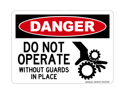 Do Not Operate Without Guards In Place (Crush Hand Symbol), Danger Sign