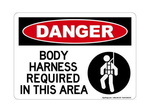 Body Harness Required In This Area (Harness Symbol), Danger Sign