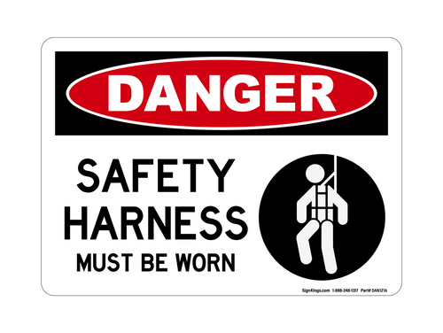 Safety Harness Must Be Worn (Harness Symbol), Danger Sign