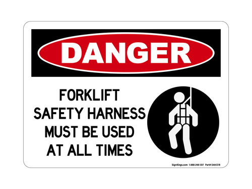 Forklift Safety Harness Must Be Used At All Times (Harness Symbol), Danger Sign