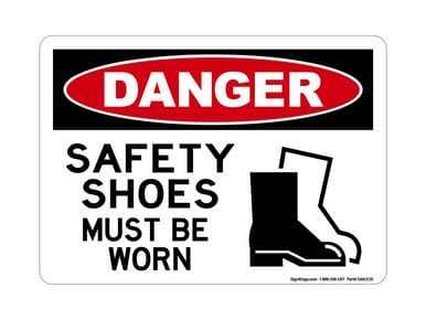 Safety Shoes Must Be Worn (PPE Symbol 2), OSHA Danger Sign (Part#: DAN1230)