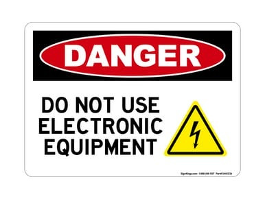 Do Not Use Electrical Equipment (Electric Warning Symbol), OSHA Danger Sign (Part#: DAN1236)