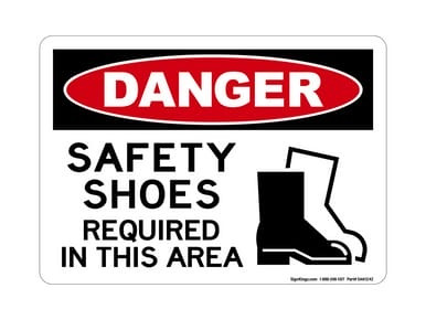 Safety Shoes Required In This Area (PPE Symbol), OSHA Danger Sign (Part#: DAN1242)