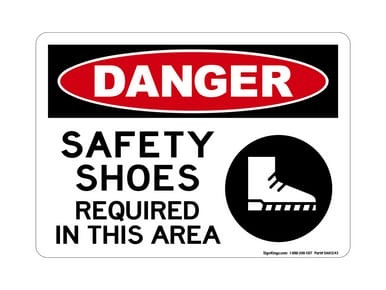 Safety Shoes Required In This Area (PPE Symbol 2), OSHA Danger Sign (Part#: DAN1243)