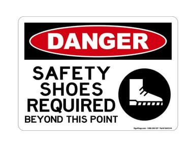 Safety Shoes Required Beyond This Point (PPE Symbol 2), OSHA Danger Sign (Part#: DAN1244)