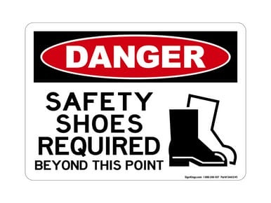 Safety Shoes Required Beyond This Point (PPE Symbol 3), OSHA Danger Sign (Part#: DAN1245)