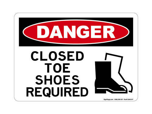 Closed Toe Shoes Required (PPE Symbol 3), Danger Sign