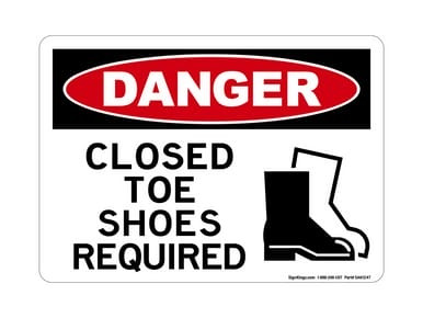 Closed Toe Shoes Required (PPE Symbol 3), OSHA Danger Sign (Part#: DAN1247)