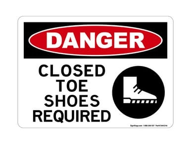 Closed Toe Shoes Required (PPE Symbol 2), OSHA Danger Sign (Part#: DAN1246)