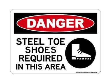 Steel Toe Shoes Required In This Area (PPE Symbol 3), OSHA Danger Sign (Part#: DAN1248)