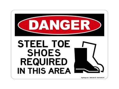 Steel Toe Shoes Required In This Area (PPE Symbol 2), OSHA Danger Sign (Part#: DAN1249)