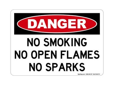 No Smoking No Open Flames No Sparks, OSHA Danger Sign (Part#: DAN1274)