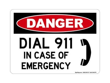 Dial 911 In Case Of Emergency (Phone Symbol), OSHA Danger Sign (Part#: DAN1295)