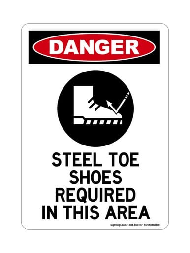 Steel Toe Shoes Required In This Area (PPE Symbol), OSHA Danger Sign (Part#: DAN1308)