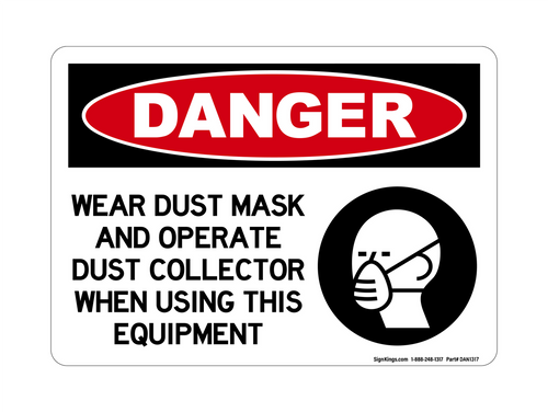 Wear Dust Mask And Operate Dust Collector When Using This Equipment (Right PPE Symbol), Danger Sign