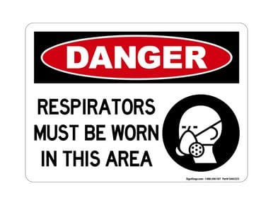 Respirators Must Be Worn In This Area (PPE Symbol), OSHA Danger Sign (Part#: DAN1323)
