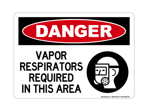 Vapor Respirators Required In This Area (PPE Symbol), Danger Sign