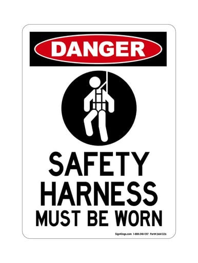 Safety Harness Must Be Worn (PPE Symbol), OSHA Danger Sign (Part#: DAN1326)