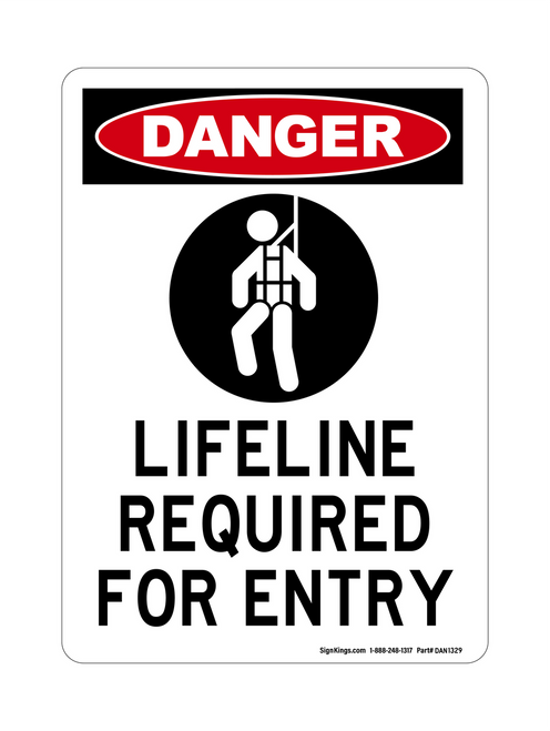 Lifeline Required For Entry (PPE Symbol), Danger Sign