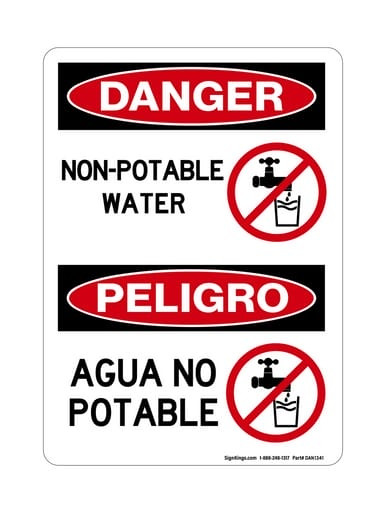 Non-Potable Water English/Spanish (No Water Symbol), OSHA Danger Sign (Part#: DAN1341)