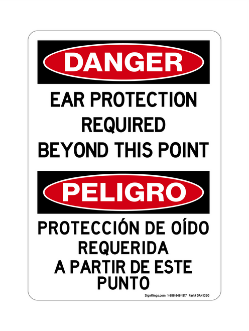Ear Protection Required Beyond This Point Version 2 English/Spanish, Danger Sign