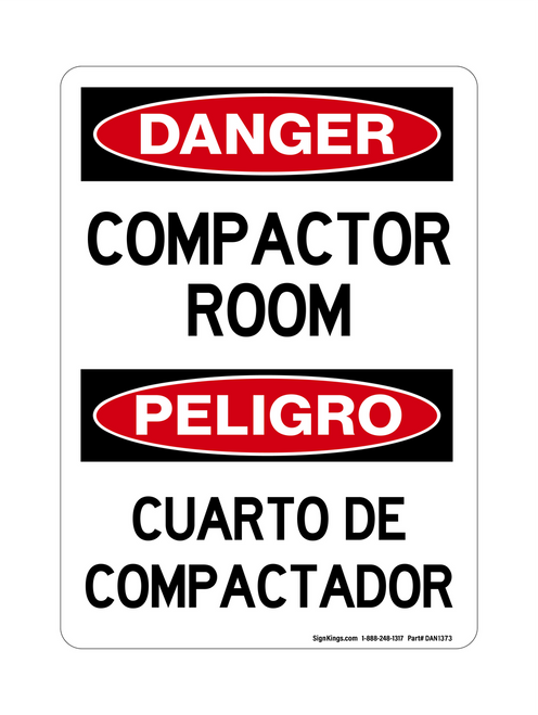 Compactor Room English/Spanish, Danger Sign