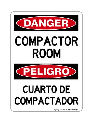 Compactor Room English/Spanish, OSHA Danger Sign