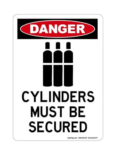 Cylinders Must Be Secured Vertical (Tanks Symbol), OSHA Danger Sign