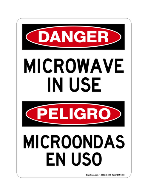 Microwave In Use English/Spanish, Danger Sign