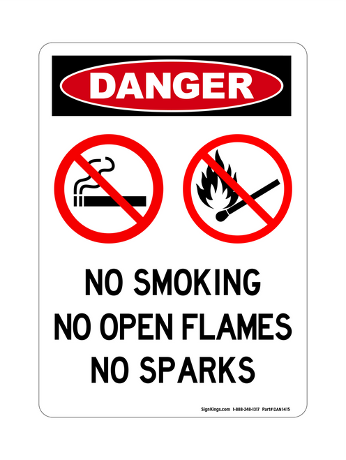 No Smoking No Open Flames No Sparks (No Smoking Or Matches Symbols), Danger Sign