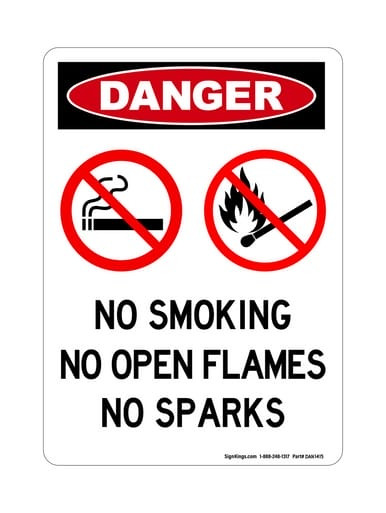 No Smoking No Open Flames No Sparks (No Smoking Or Matches Symbols), OSHA Danger Sign