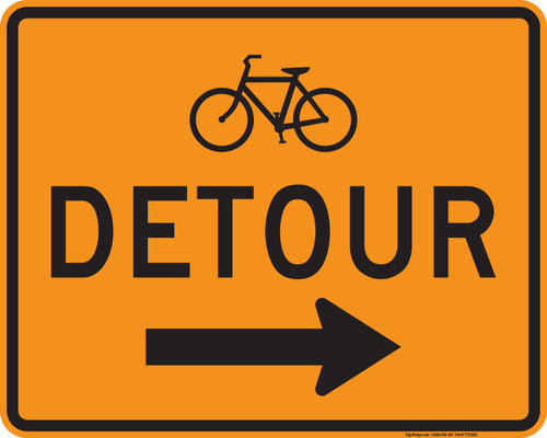 Bicycle Detour Right Arrow, Temporary Traffic Control Sign
