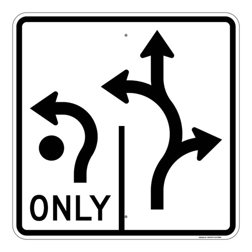 Left Lane Optional Left or Straight / Right Lane Must Go Straight, Turning Control Sign