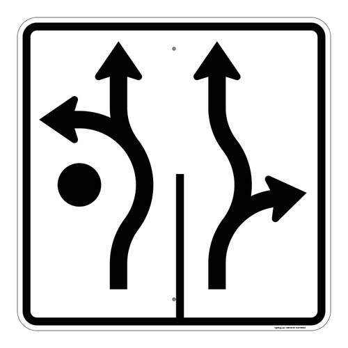 Left Lane Optional Left or Straight / Right Lane Optional Straight or Right, Turning Control Sign