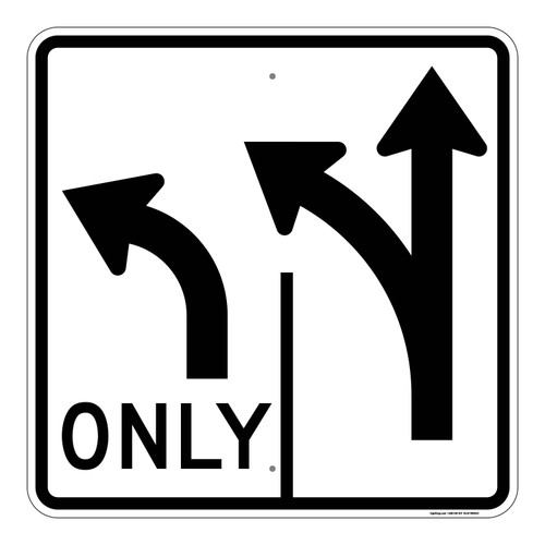 Left Lane Must Turn Left / Right Lane Optional Left or Straight, Turning Control Sign