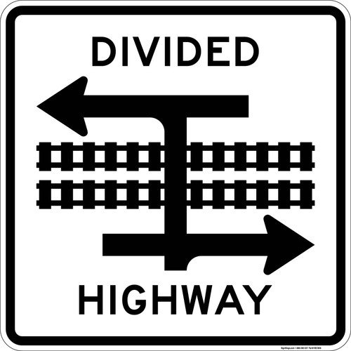 Divided Highway Rail(T-Intersection), Railroad Sign