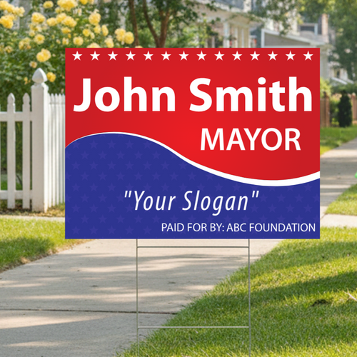 Custom Political Yard Sign - Gradient Red/Blue & Stars Yard Example