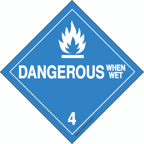 Hazard Class 4  Dangerous When Wet, Hazmat Placard