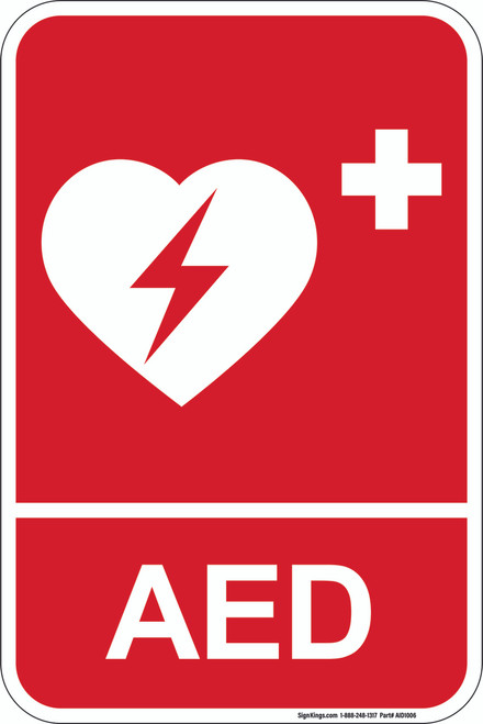 AED Defibrillator Red, First Aid Sign