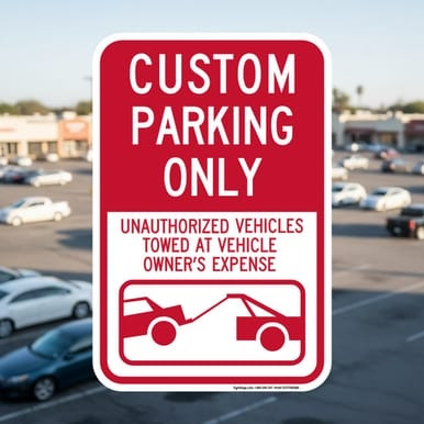 Preview of CUSTOM Parking Unauthorized Vehicles Will Be Towed Away (Tow Symbol), 12"x18" Parking Sign