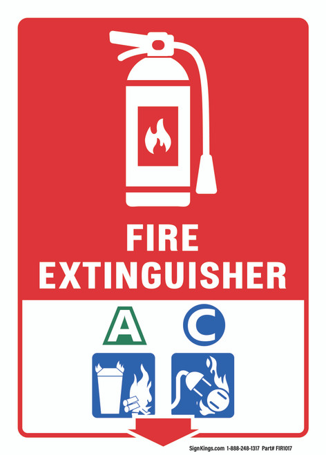 Fire Extinguisher Sign - Class A & C (Ordinary Combustibles and Electrical Equipment), Fire Safety Sign 10"x14"