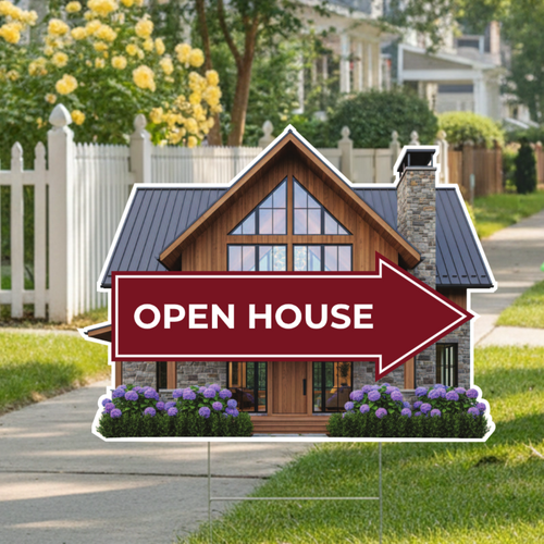 "Open House" - Real Estate Sign - 24"x18" In Wine Red