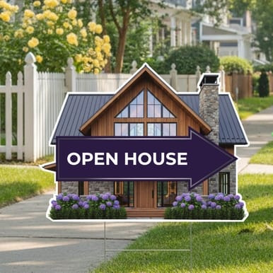 "Open House" - Real Estate Sign - 24"x18" In Plum & Silver, "Open House", Real Estate Sign (Part#: REA1000)