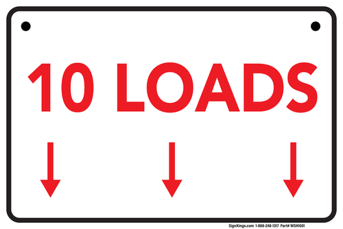 10 Loads (Down Arrows), Laundromat Sign  18"x12"