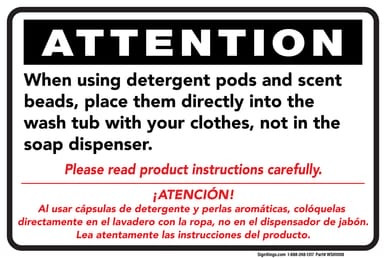 Attention No Pods Or Beads In Dispenser, Laundromat Sign (Part#: WSH1008)