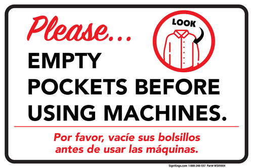 Please Empty Pockets, Laundromat Sign , 18"x12"